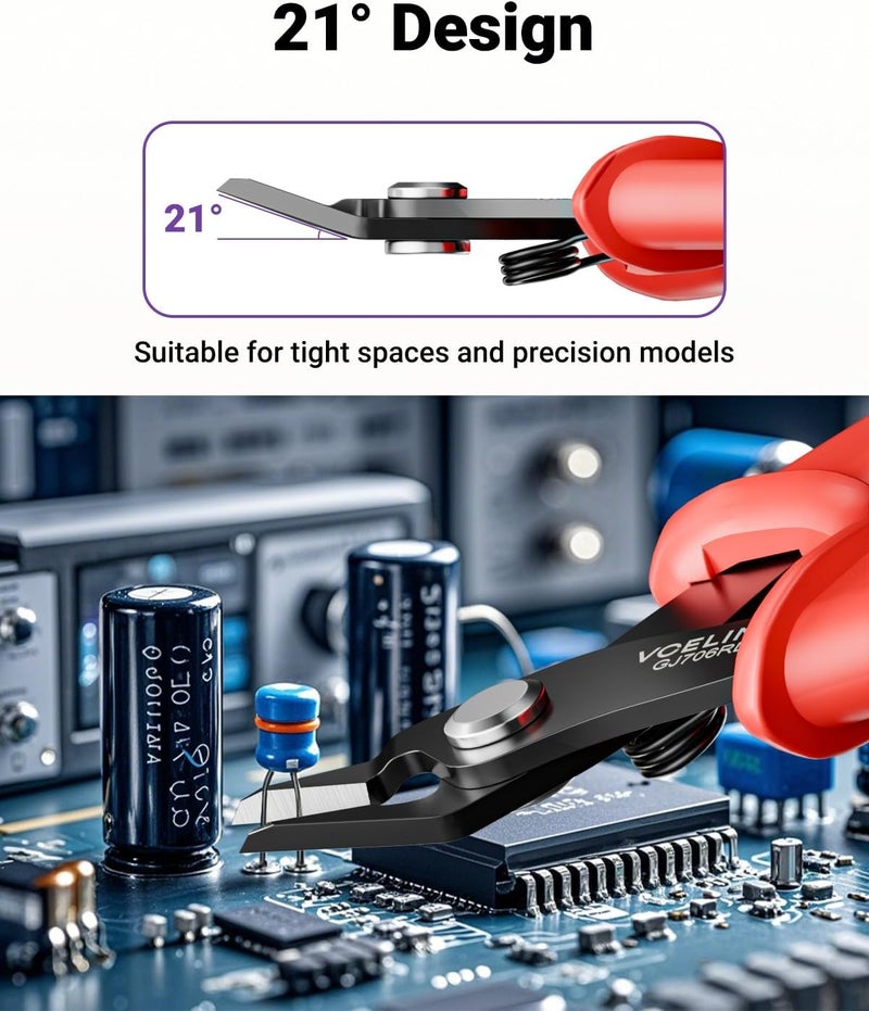 VCELINK Micro Precision Wire Cutter Spring Loaded, 5-Inch Flush Cutter Pliers, Nippers, Small Side Cutter for Electronics, Zip Ties, Craft and Jewelry, Red - Image 3